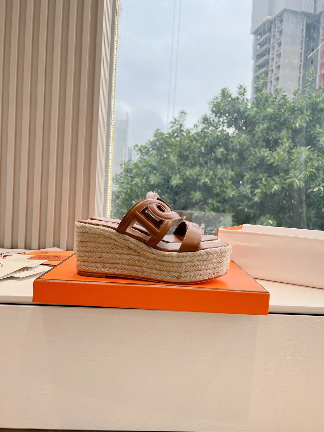 Hermès Women Brown Leather Espadrille Sandals product view 2