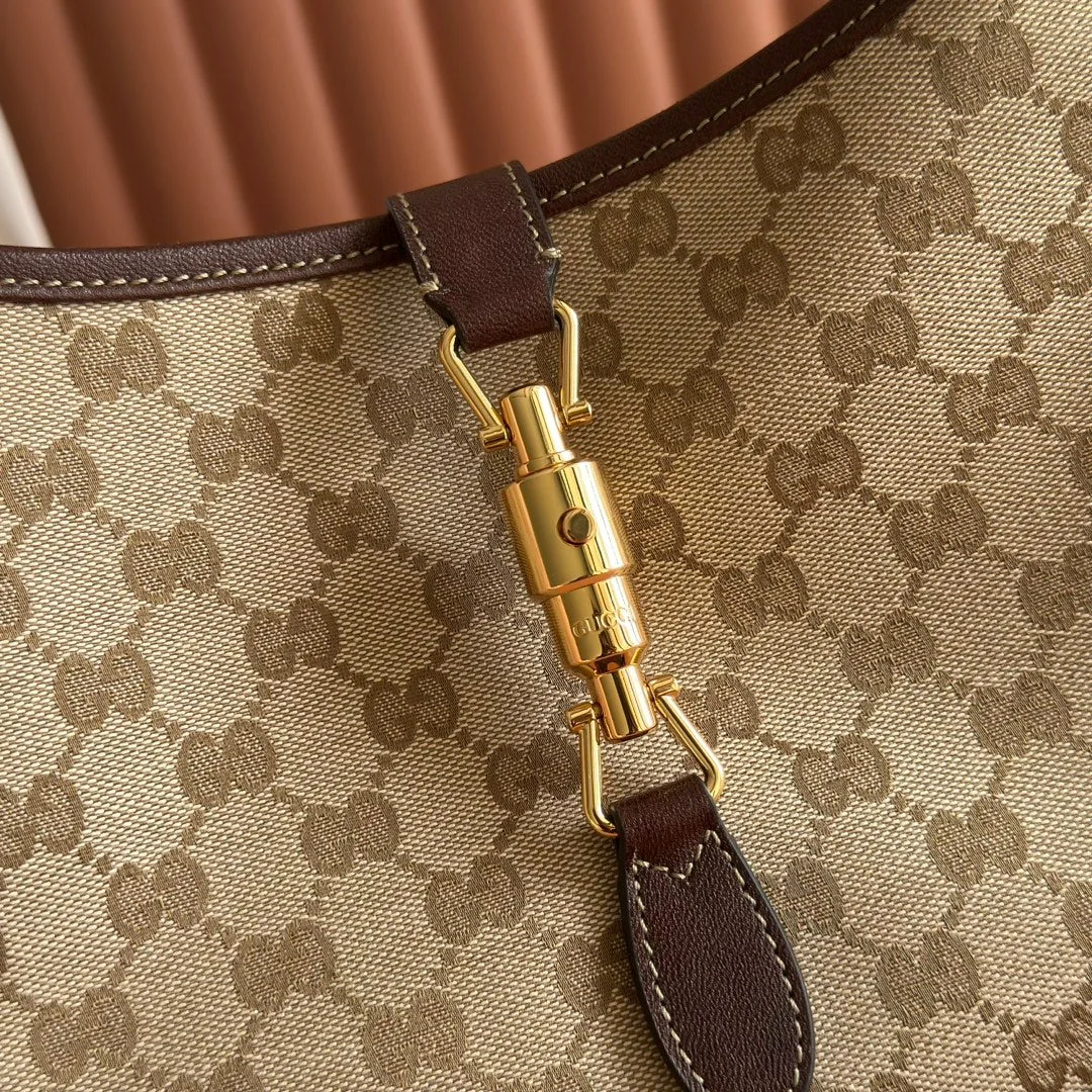 Gucci 25S Jackie Monogram 28 cm In Light Brown Canvas And Calfskin Bag product view 3