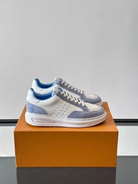 Louis Vuitton Men White Blue Leather Suede Sneakers product view 1