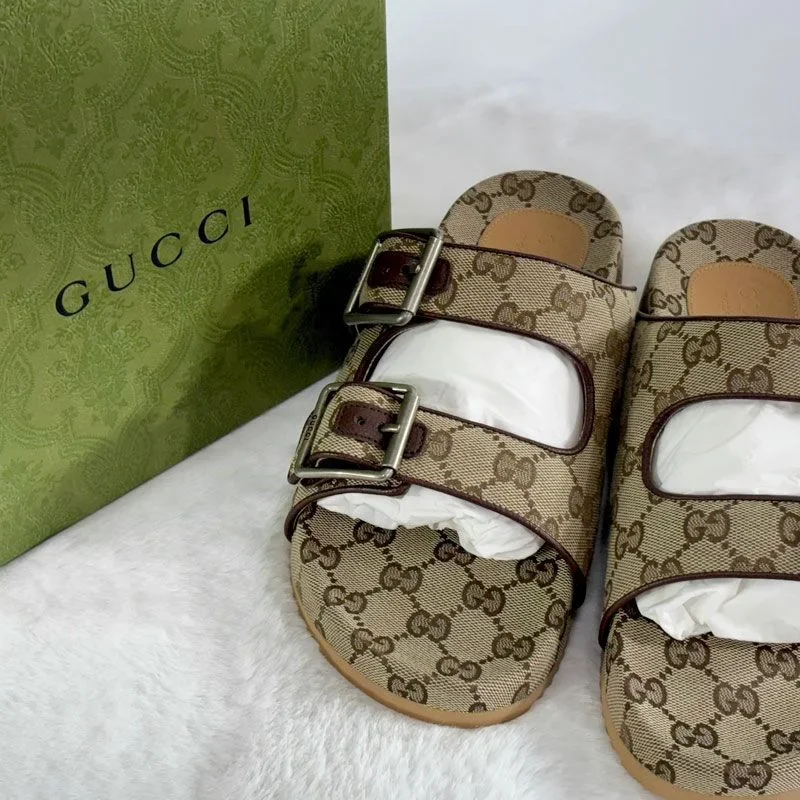 Gucci monogram canvas slide sandals product view 1
