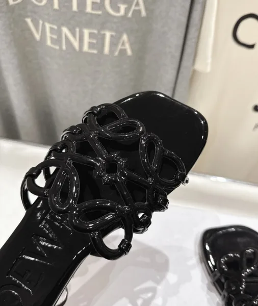 Loewe Leather Petal Anagram Slides in Black product view 2