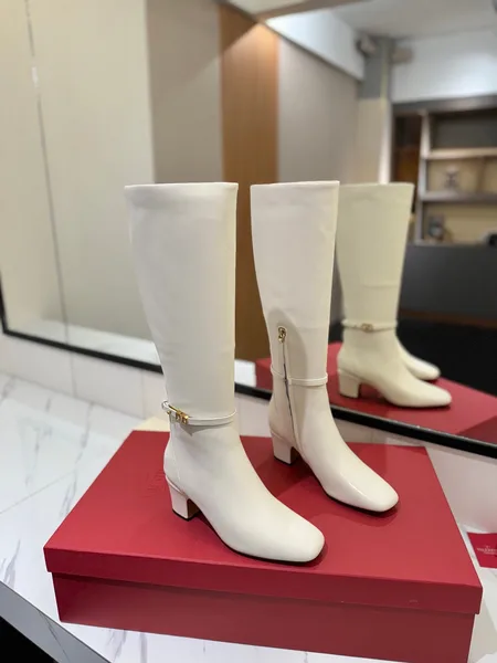 Valentino Women White Leather Knee High Boots product photo