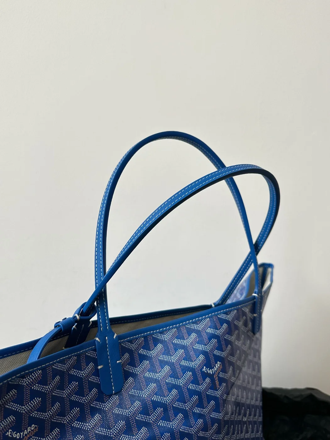 Goyard Blue Goyardine Canvas Chevroches Calfskin Saint Louis PM Tote product view 3