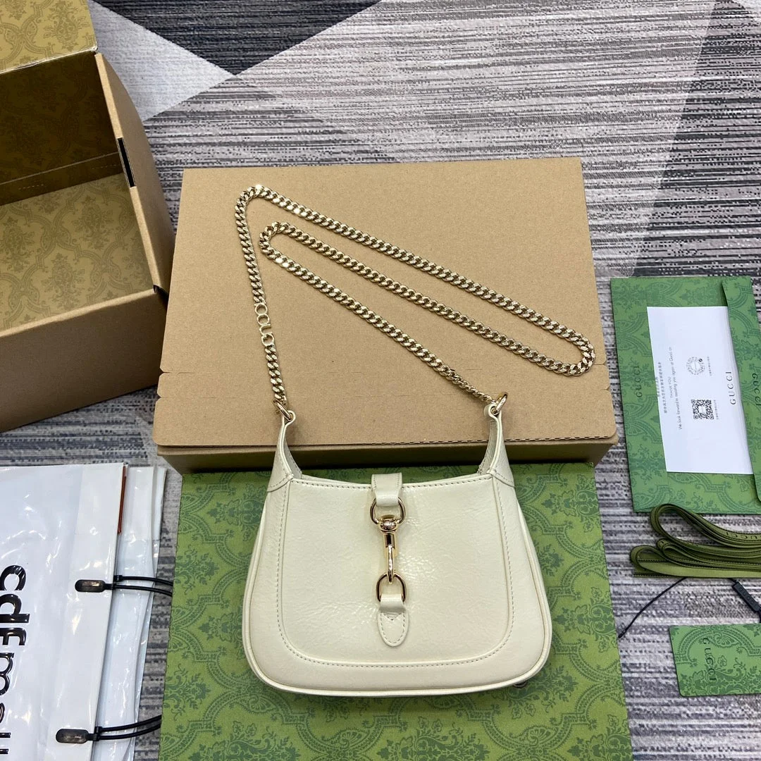 Gucci Jackie Notte Mini Bag 19 In White Cracked Lacquer Calfskin Gold Hardware product view 1