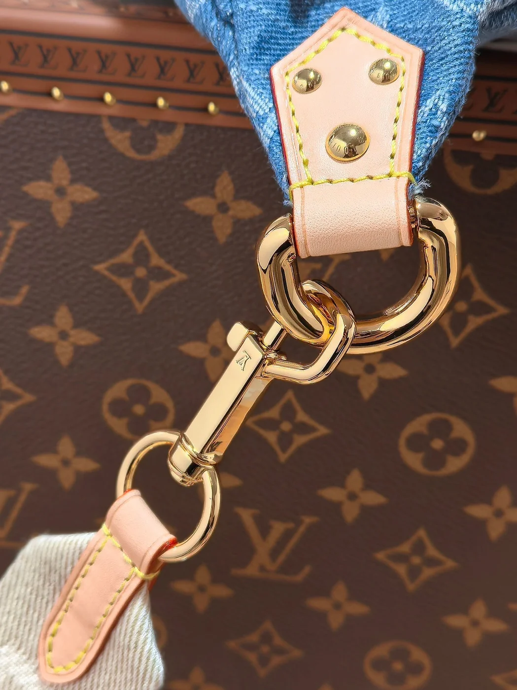 Louis Vuitton 25S Bumbag 38 In Blue Monogram Denim Leather Trim Gold Hardware Bag product view 6