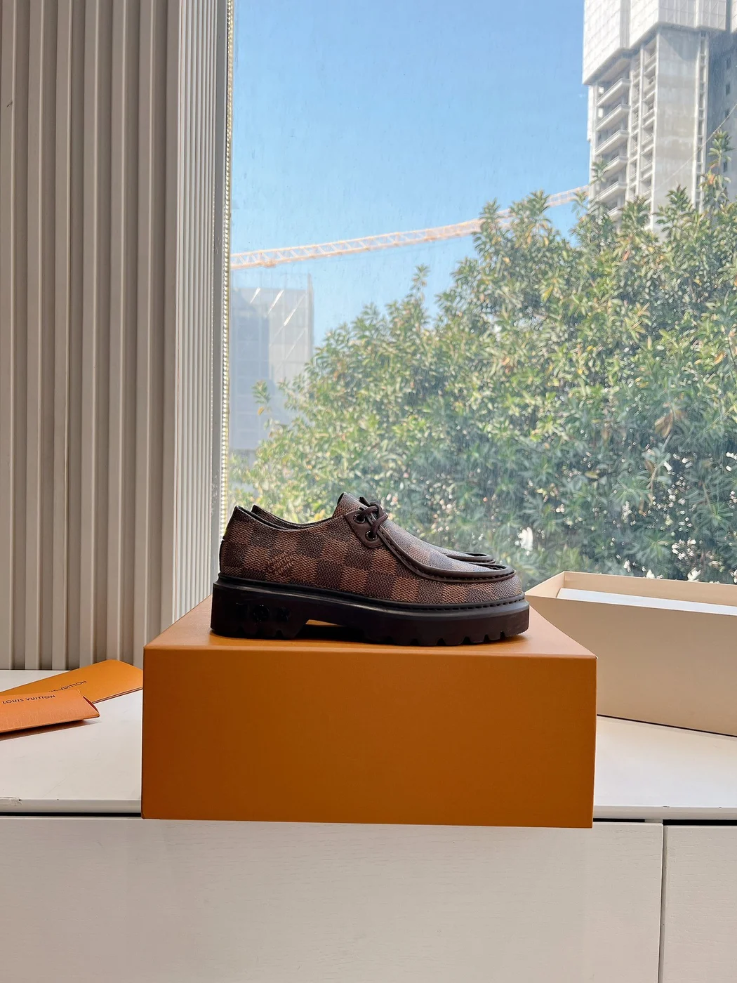Louis Vuitton Women Brown Checkered Leather Loafers product view 2