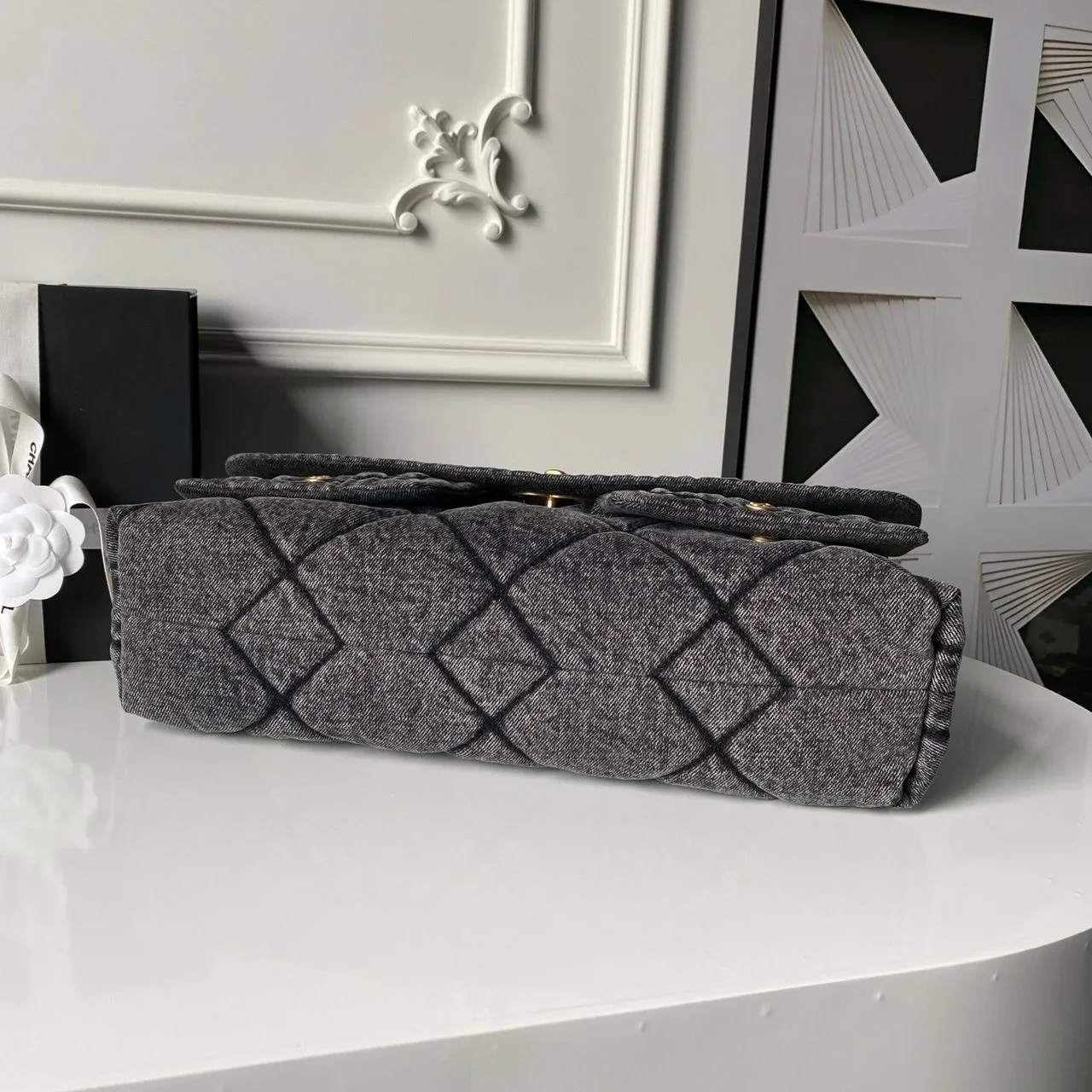 Chanel Maxi Flapbag in washed denim with gold-tone metal hardware Bag product view 6