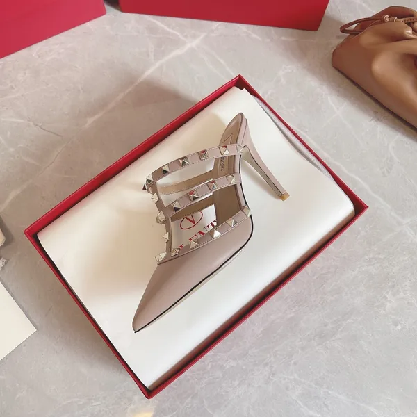 Valentino Women Beige Leather Studded Mules product view 2