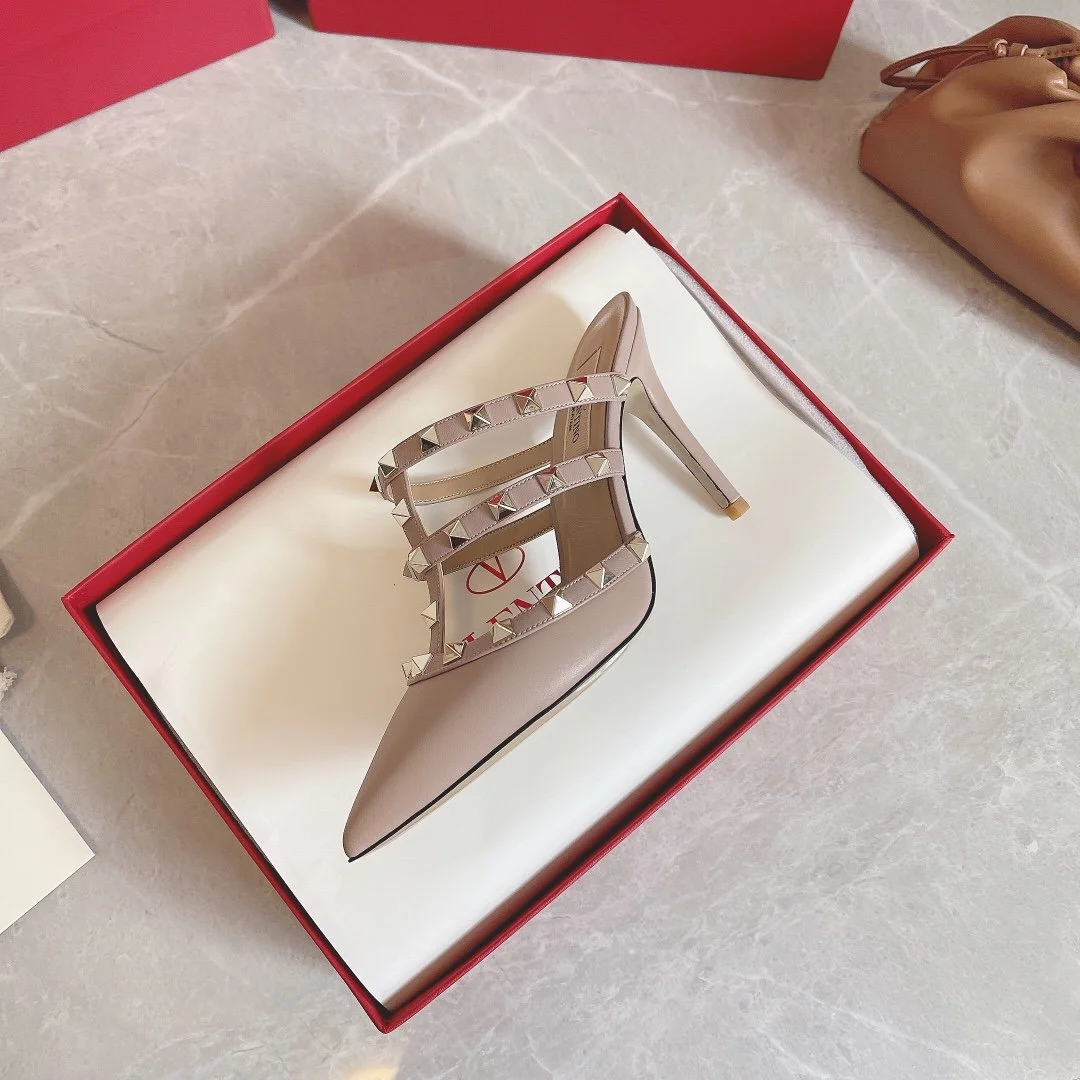 Valentino Women Beige Leather Studded Mules product view 2