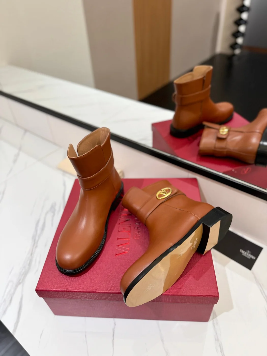 Valentino Women Brown Leather Ankle Boots product view 6