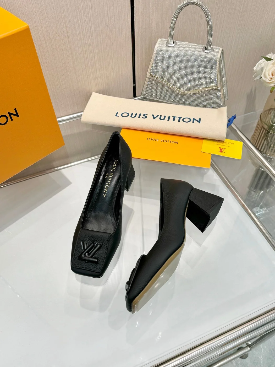 Louis Vuitton Women Black Block-Heel Pumps product view 3