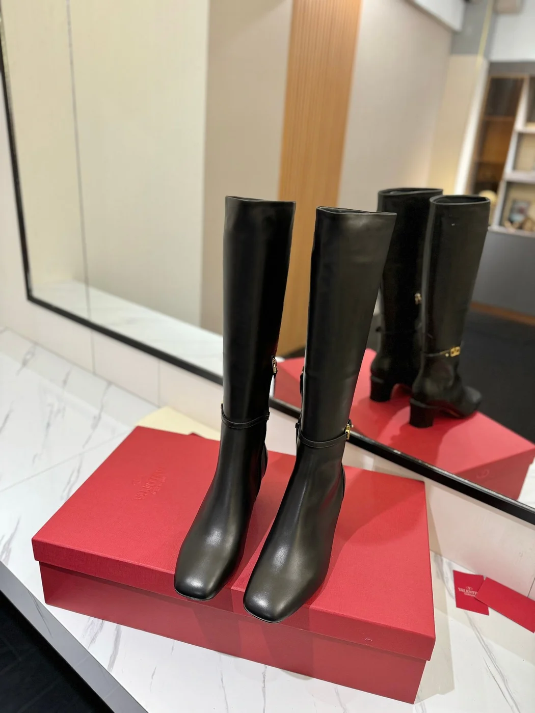 Valentino Women Black Leather Knee High Boots product view 4