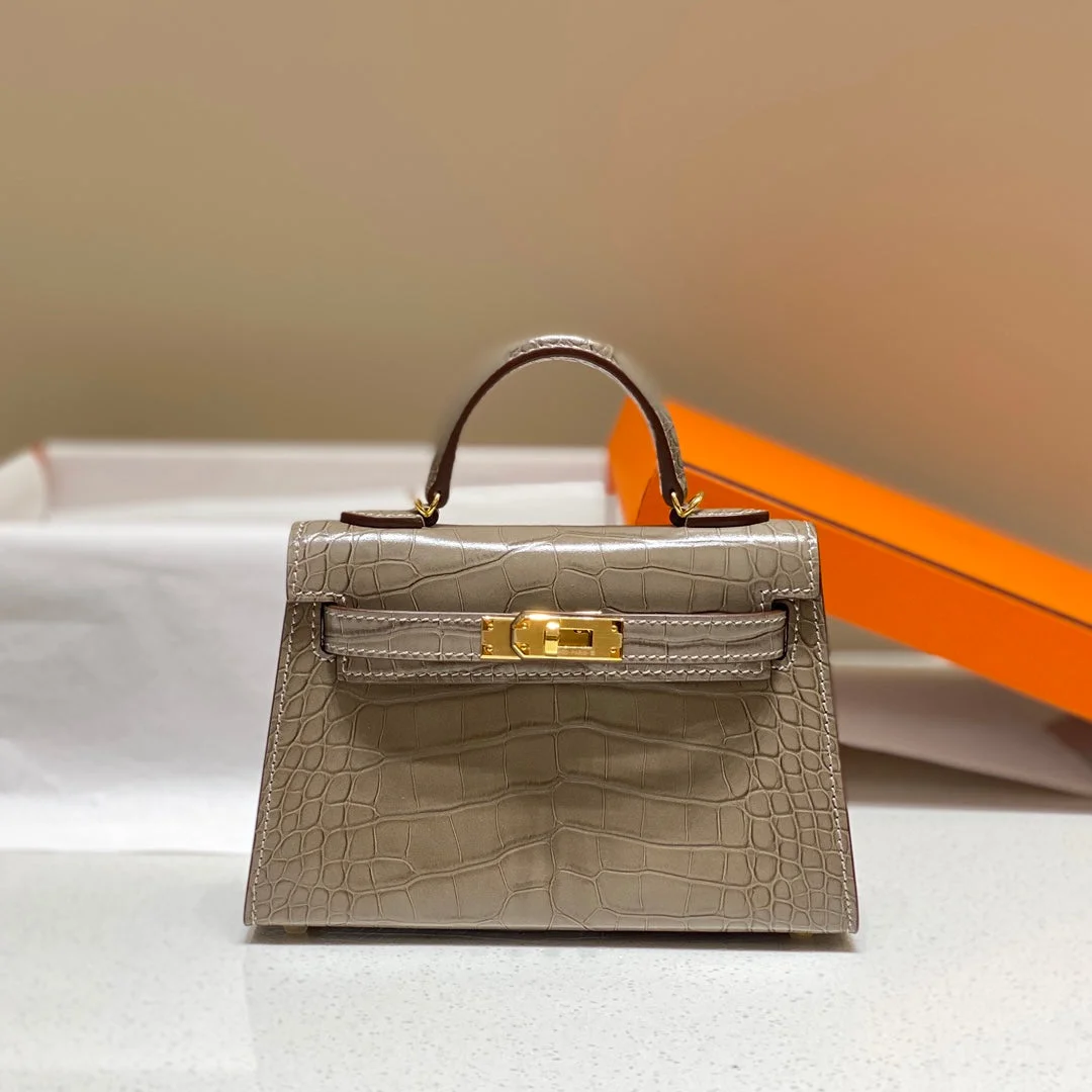 Hermès Mini Kelly In Mocha Brown Crocodile Skin Gold Hardware Bag product view 5