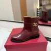 Valentino Women Burgundy Leather Ankle Boots product view 5
