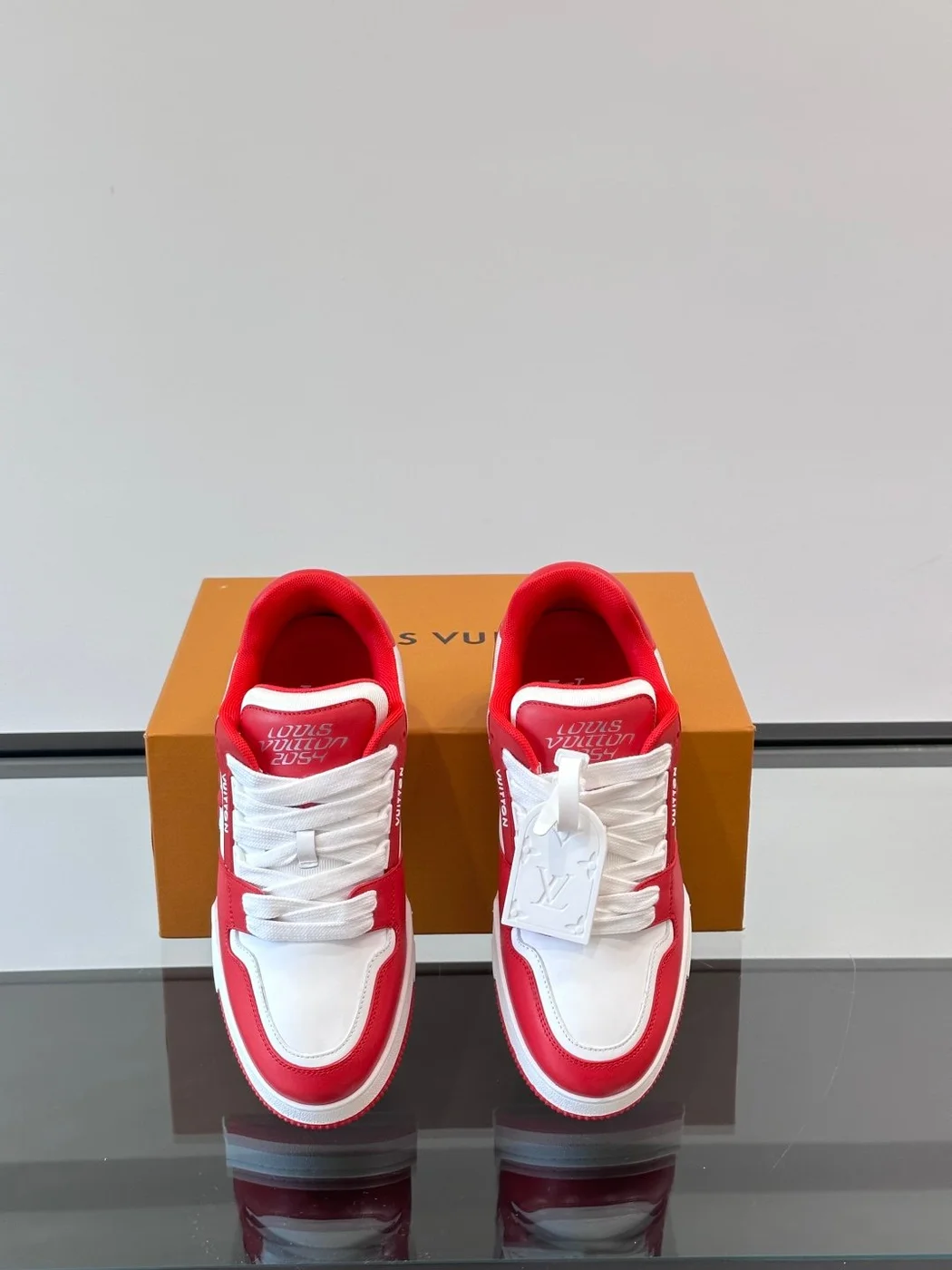 Louis Vuitton Men Red White Leather Sneakers product view 6