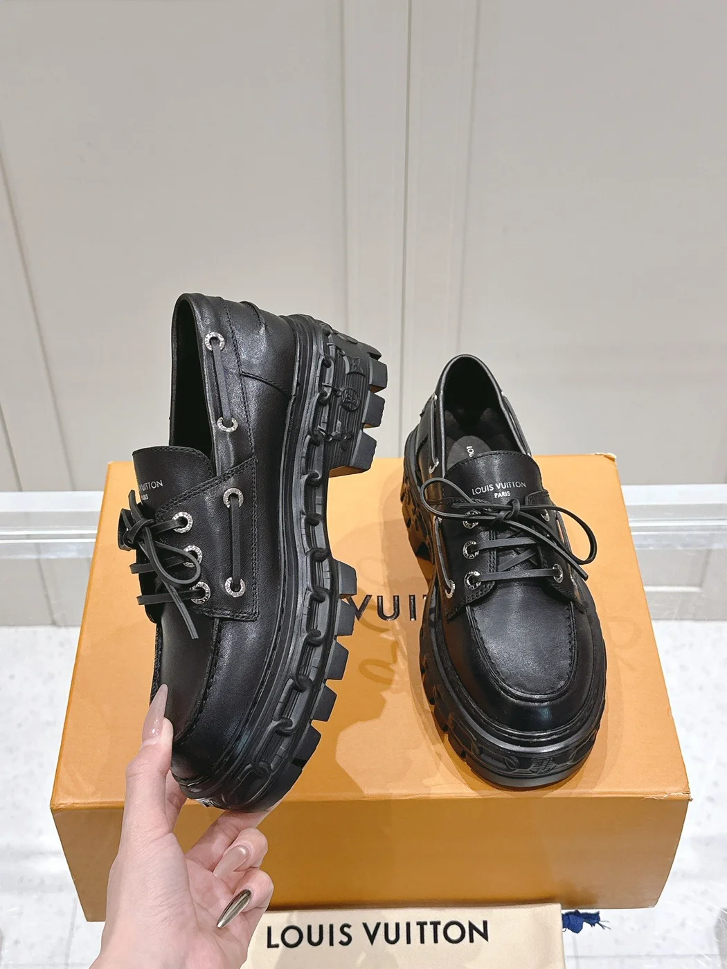 Louis Vuitton Women Black Leather Chunky Loafers product view 4