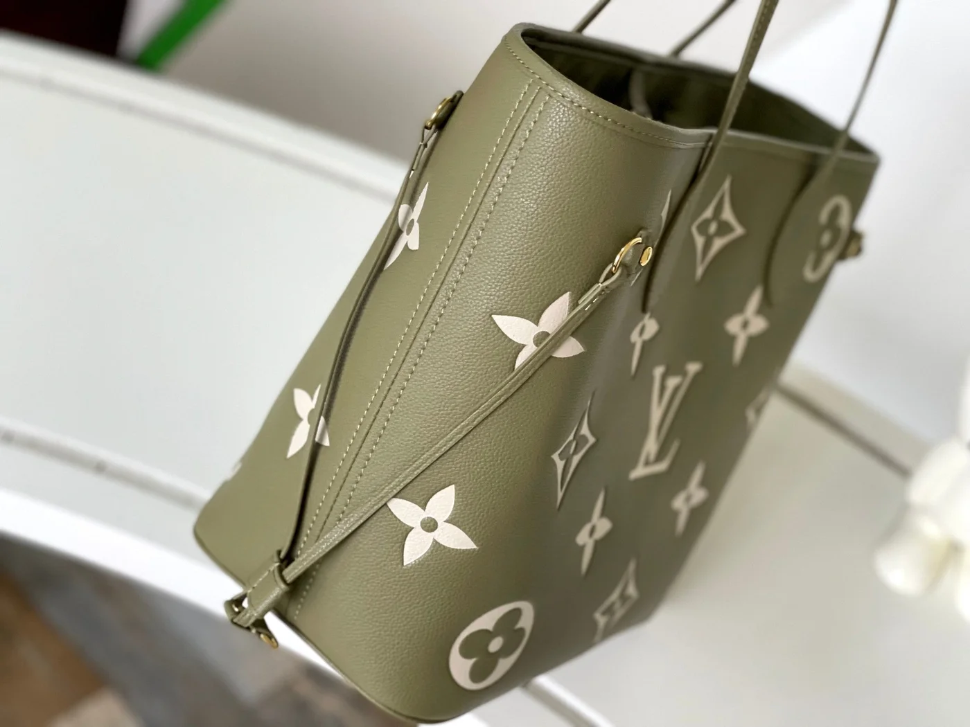 Louis Vuitton Neverfull MM Khaki Cream Monogram Empreinte Leather Bag product view 2