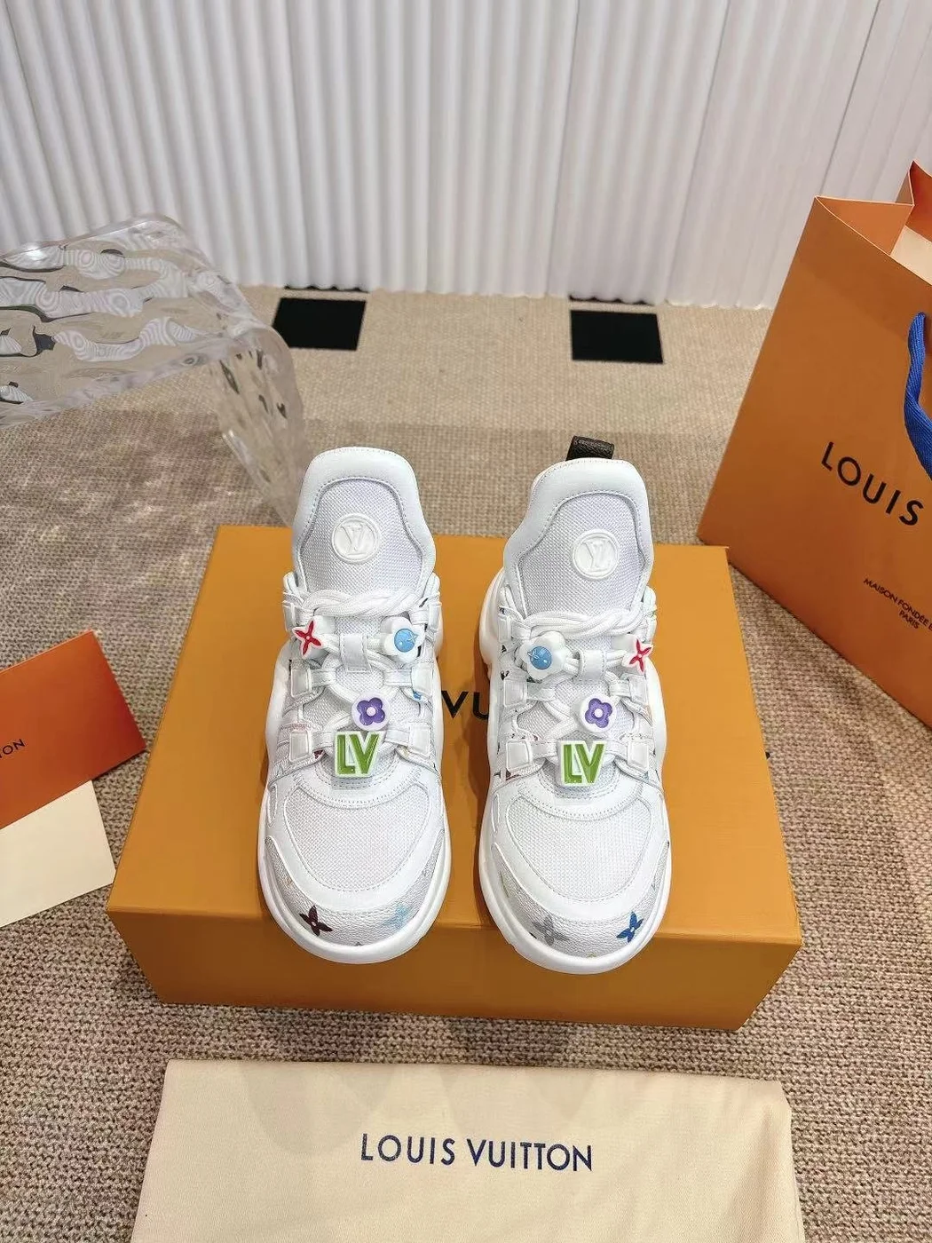 Louis Vuitton Women White Mesh Embellished Sneakers product view 3
