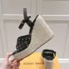 Louis Vuitton Women Black Leather Espadrille Wedge Sandals product view 6