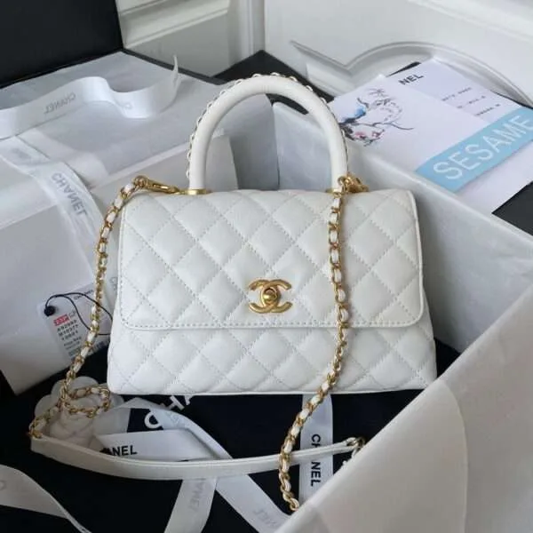 Chanel Coco White Woman’s Handbags With Lock Gold 24 cm product photo