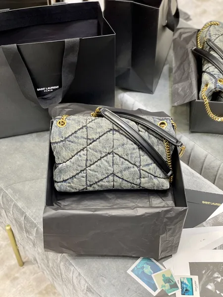 Saint Laurent Chevron Quilted Shoulder Bag Black and Gray product view 6