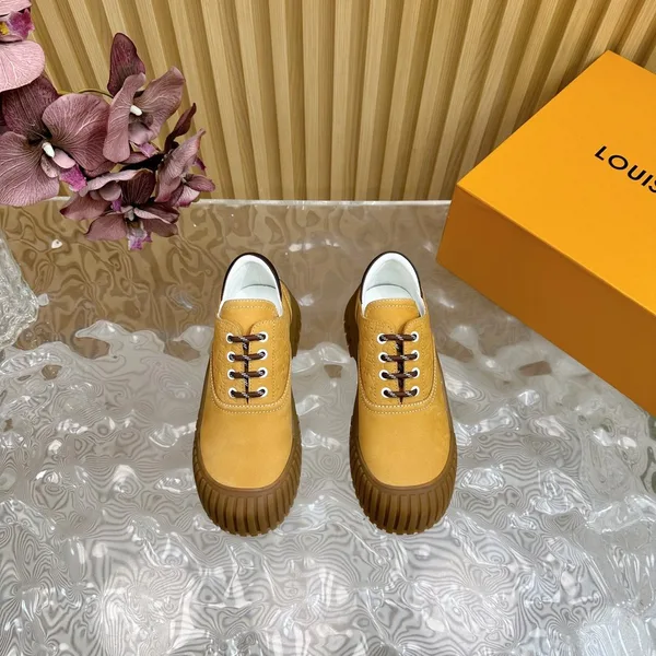 Louis Vuitton Women Mustard Suede Lace-Up Sneakers product view 1