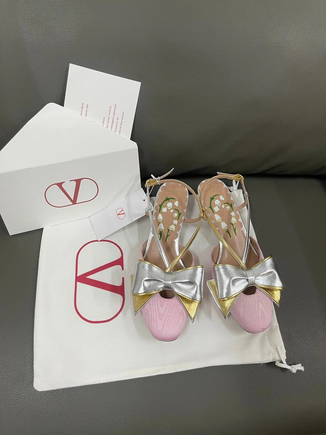 Valentino Women Pink And Gold Leather Flats product view 1