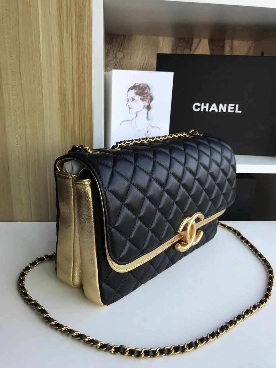 Chanel Woman’s Handbags Black Mix Yellow Leather 25 cm product view 2