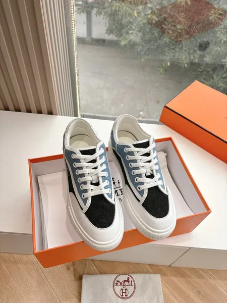 Hermès Women Black Blue Canvas And Leather Sneakers product view 1