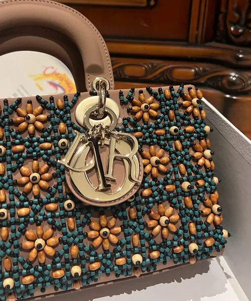 Dior D-Joy Medium Handbag With Beaded Pattern 26 cm product view 5