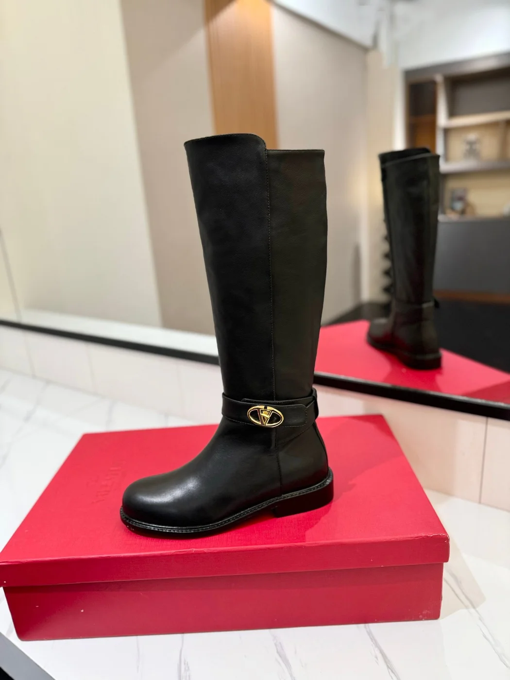 Valentino Women Black Leather Knee High Boots product view 5