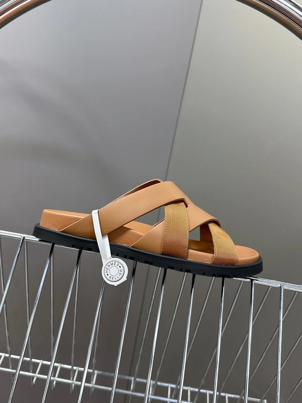 Hermès Women Tan Leather And Fabric Sandals product view 6
