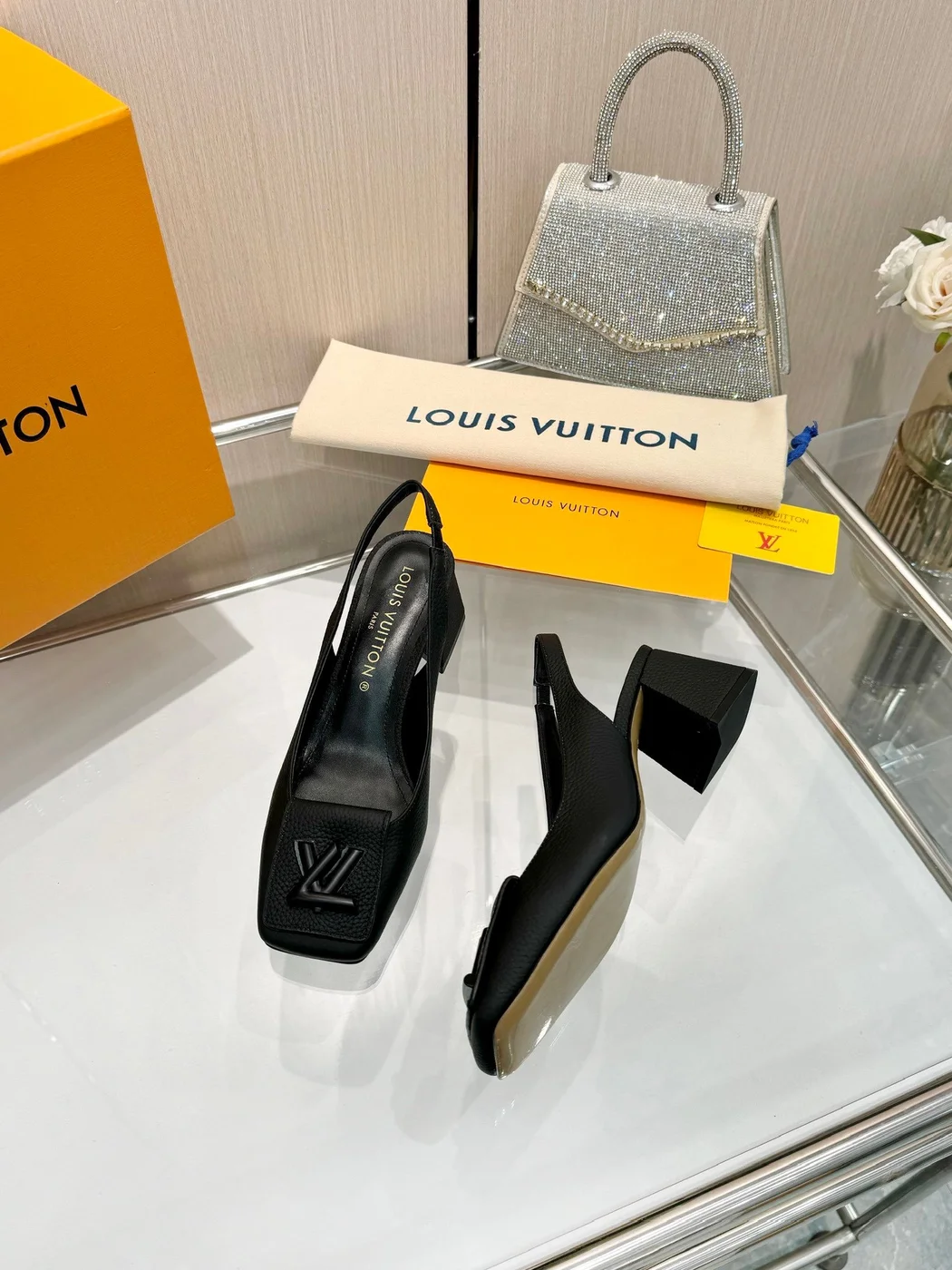 Louis Vuitton Women Black Leather Slingback Heels product view 4