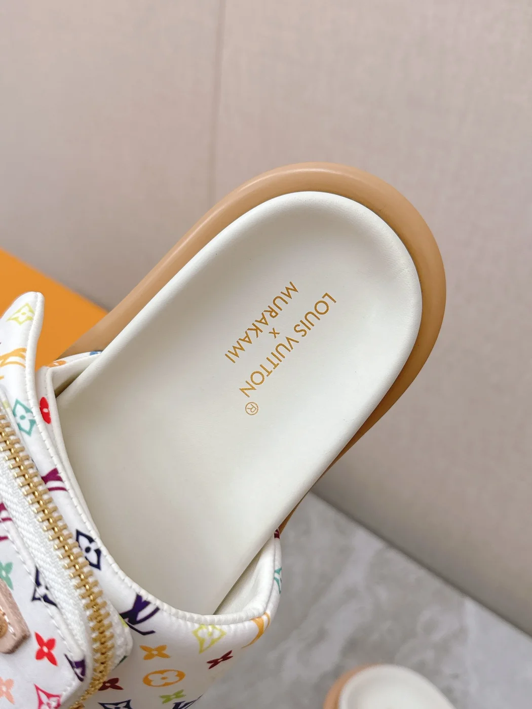 Louis Vuitton Women White Leather Multicolor Logo Mules product view 2