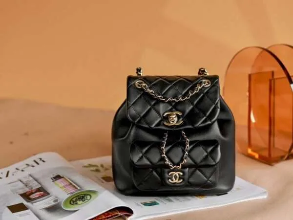Chanel Mini Smooth Leather Backpack With Gold Lock Women’s Black 18x19x12cm product view 1
