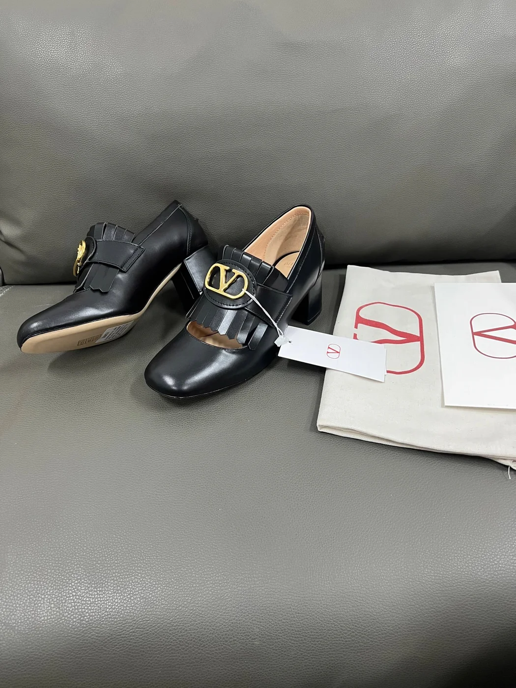 Valentino Women Black Leather Fringe Loafers product view 4