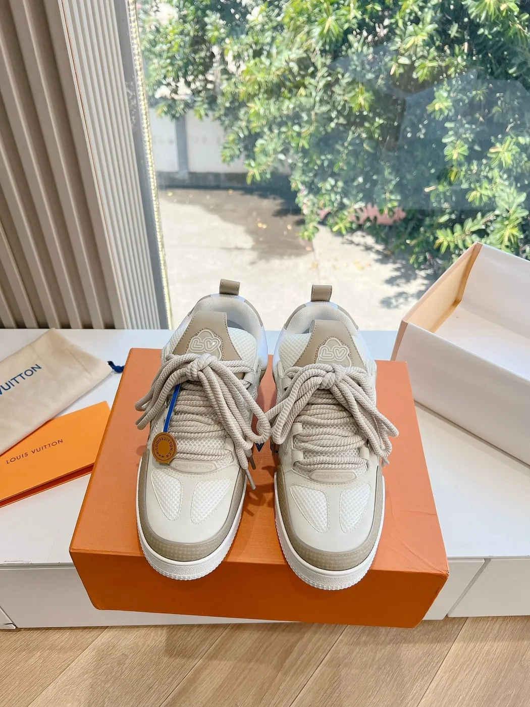 Louis Vuitton Women Beige Mesh Leather Sneakers product view 5