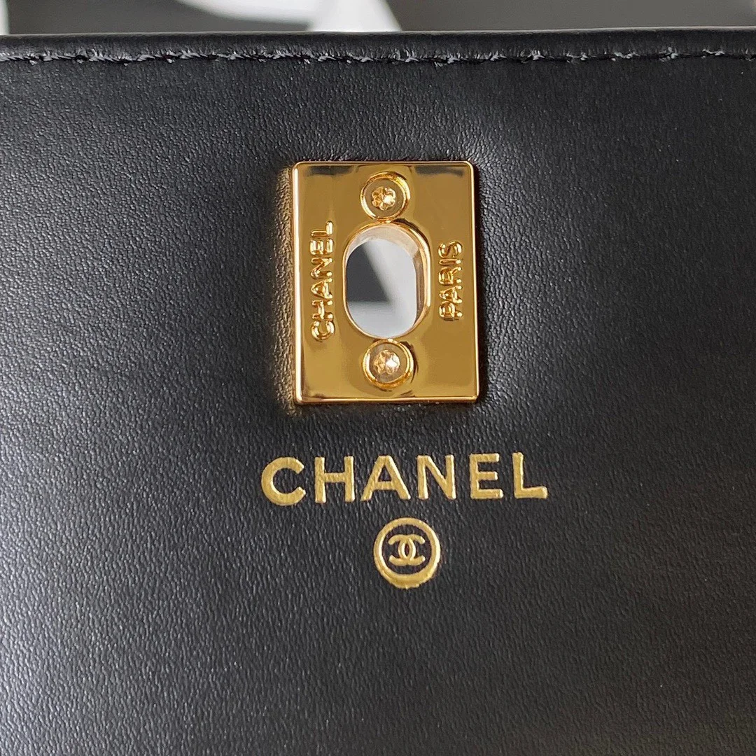 Chanel Handle Bag Lumpy Skin Handbags Black With Lock Gold 19 cm product view 7