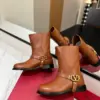 Valentino Women Brown Leather Mid-Calf Boots product view 6