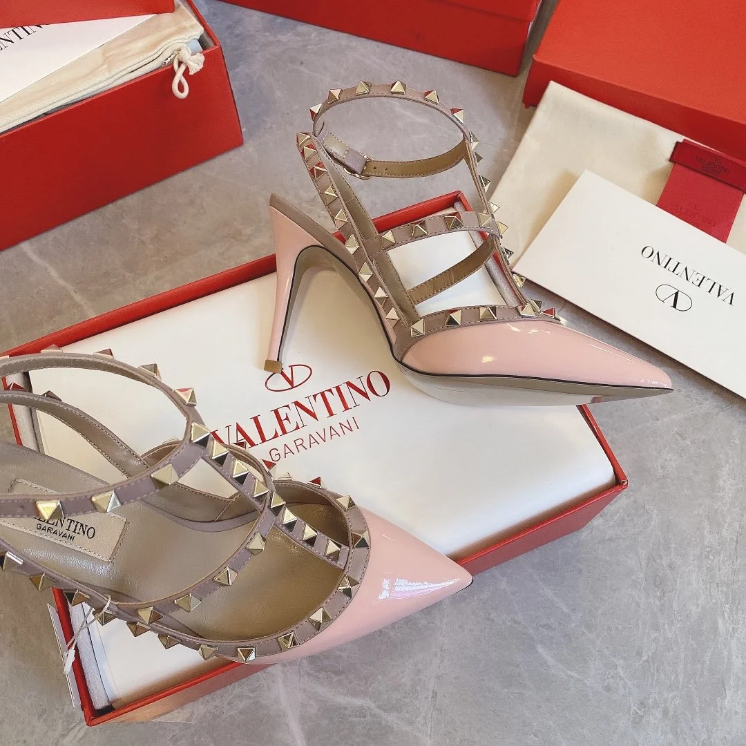 Valentino Women Pink Patent Leather Studded Pumps product view 3