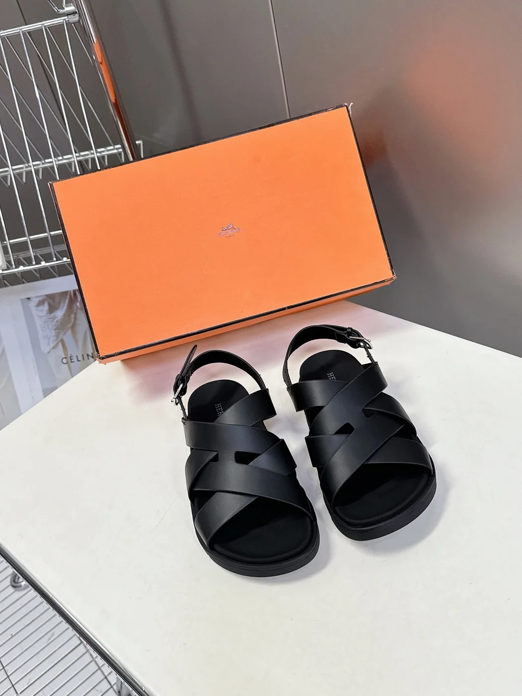 Hermès Women Black Leather Strappy Sandals product view 1