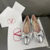 Valentino Women Silver Leather Bow Detail Flats product view 1