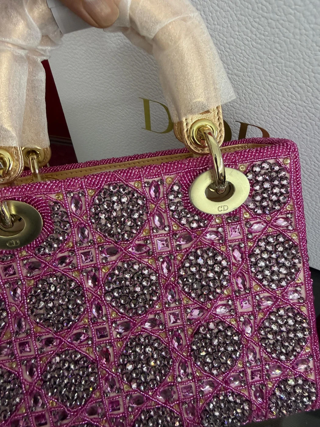 Dior Lady  Bag Metallic Calfskin  Satin with Rose Des Vent product view 5