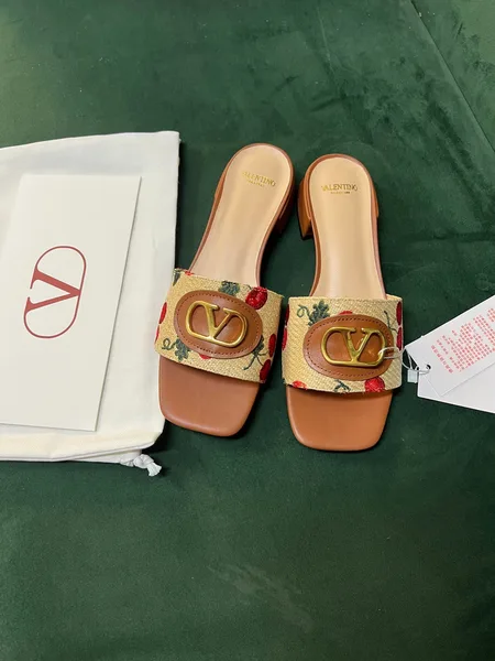 Valentino Women Brown Leather Canvas Floral Mules product view 1
