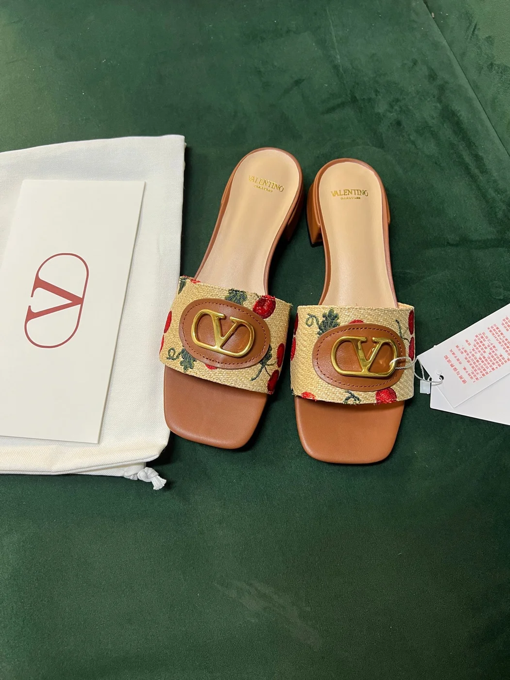 Valentino Women Brown Leather Canvas Floral Mules product view 1