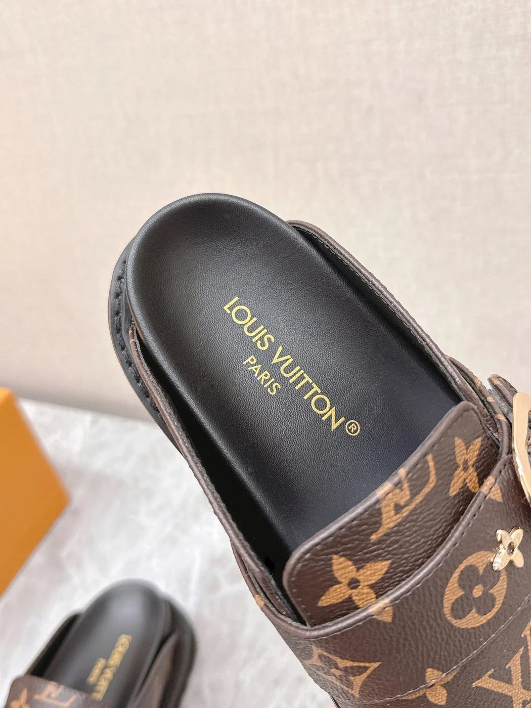 Louis Vuitton Women Brown Leather Monogram Mules product view 2