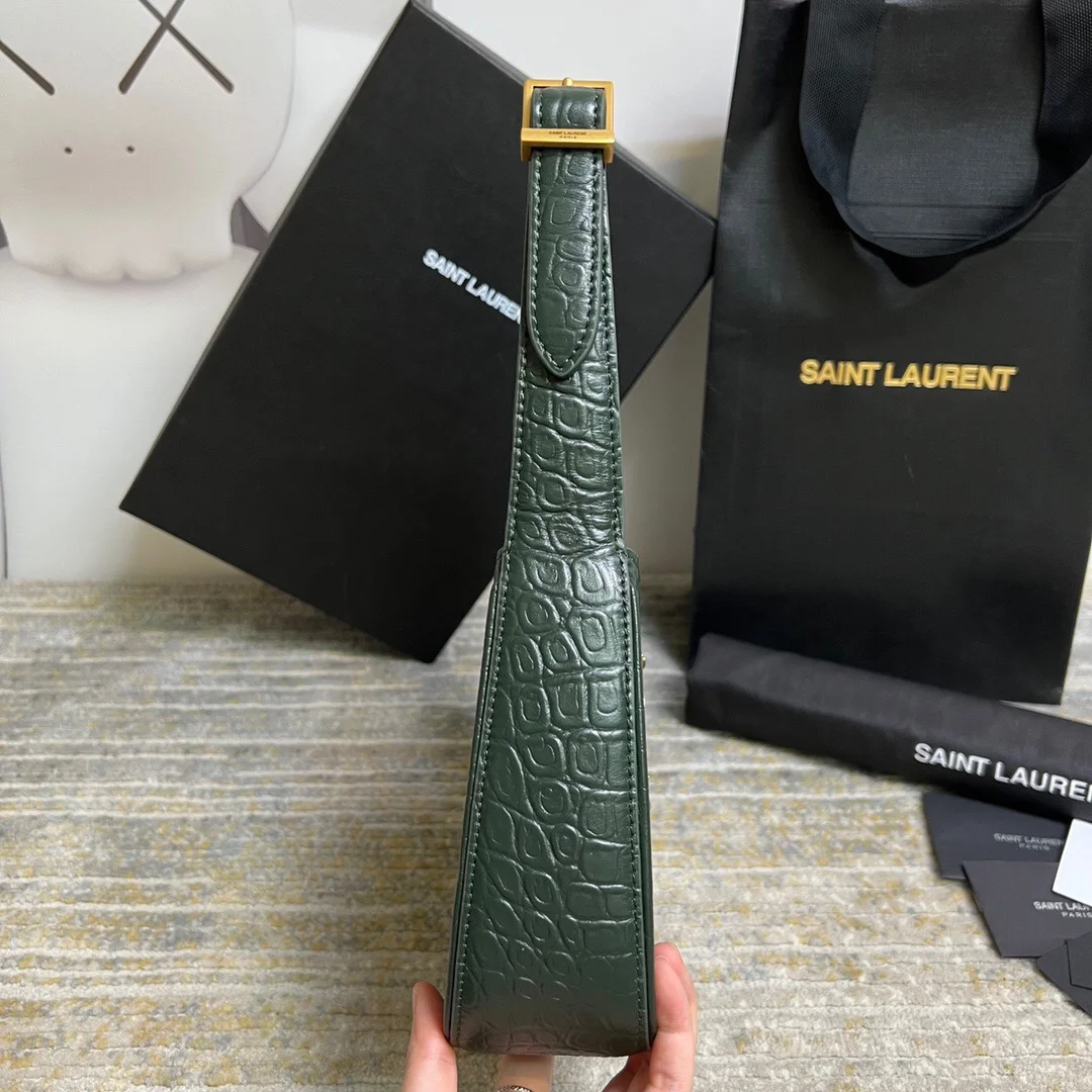 Saint Laurent Le 5 À 7 Green Crocodile-effect Leather Shoulder Bag In Dark Green product view 4
