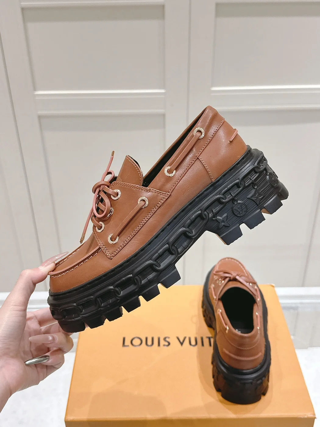 Louis Vuitton Women Brown Leather Chunky Sole Loafers product view 6