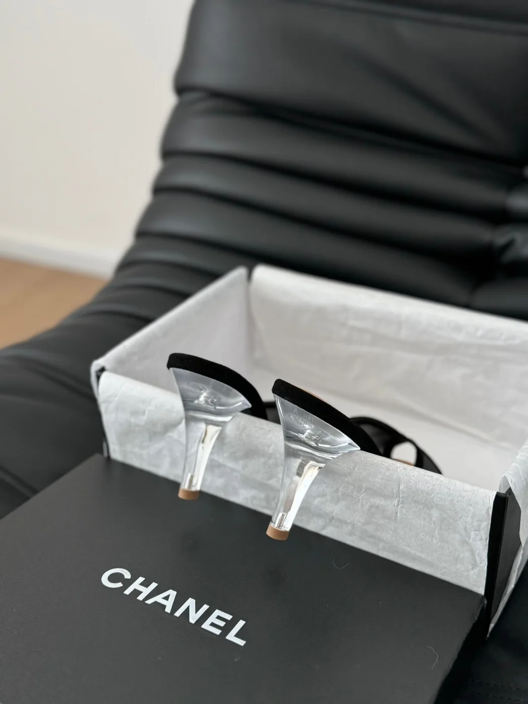 Chanel Women Black Mesh Logo Slide Sandals product view 4