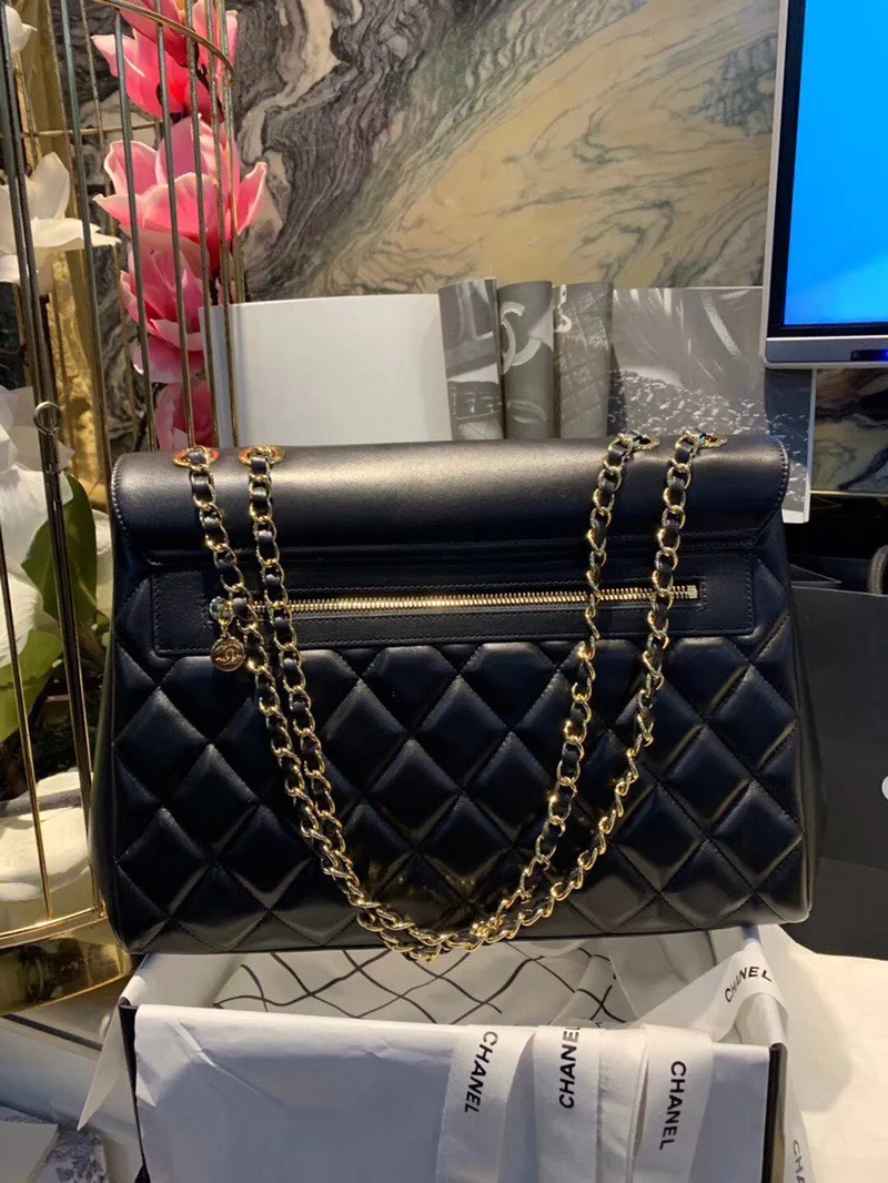 Chanel Shopping Handbags Woman’s Black Leather 33x23x11cm product view 5